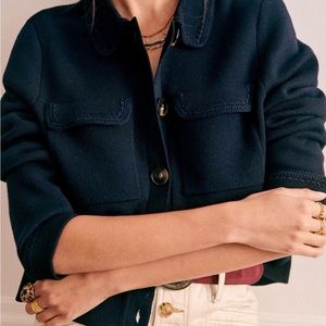 Sezane Betty Cardigan in Navy Crochet